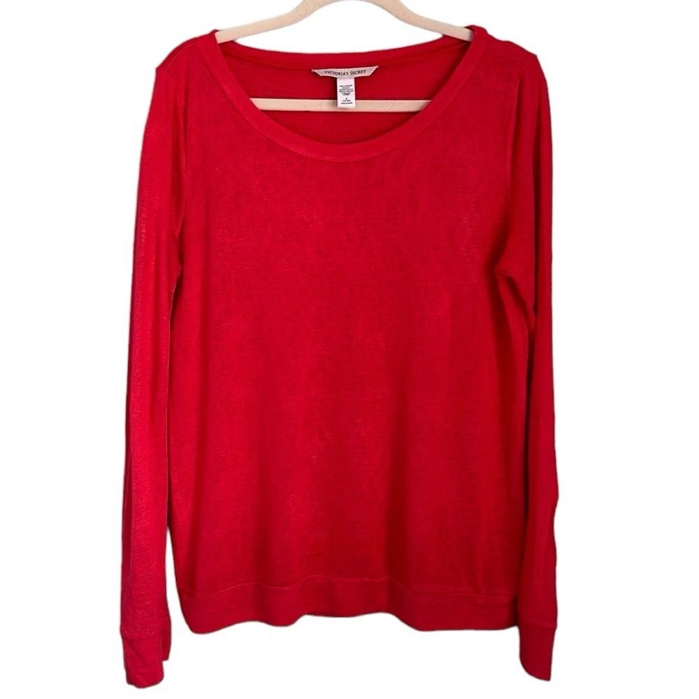 Victoria’s Secret Long Sleeve Scoop Neck Lounge Top T-Shirt Size M Long Red
